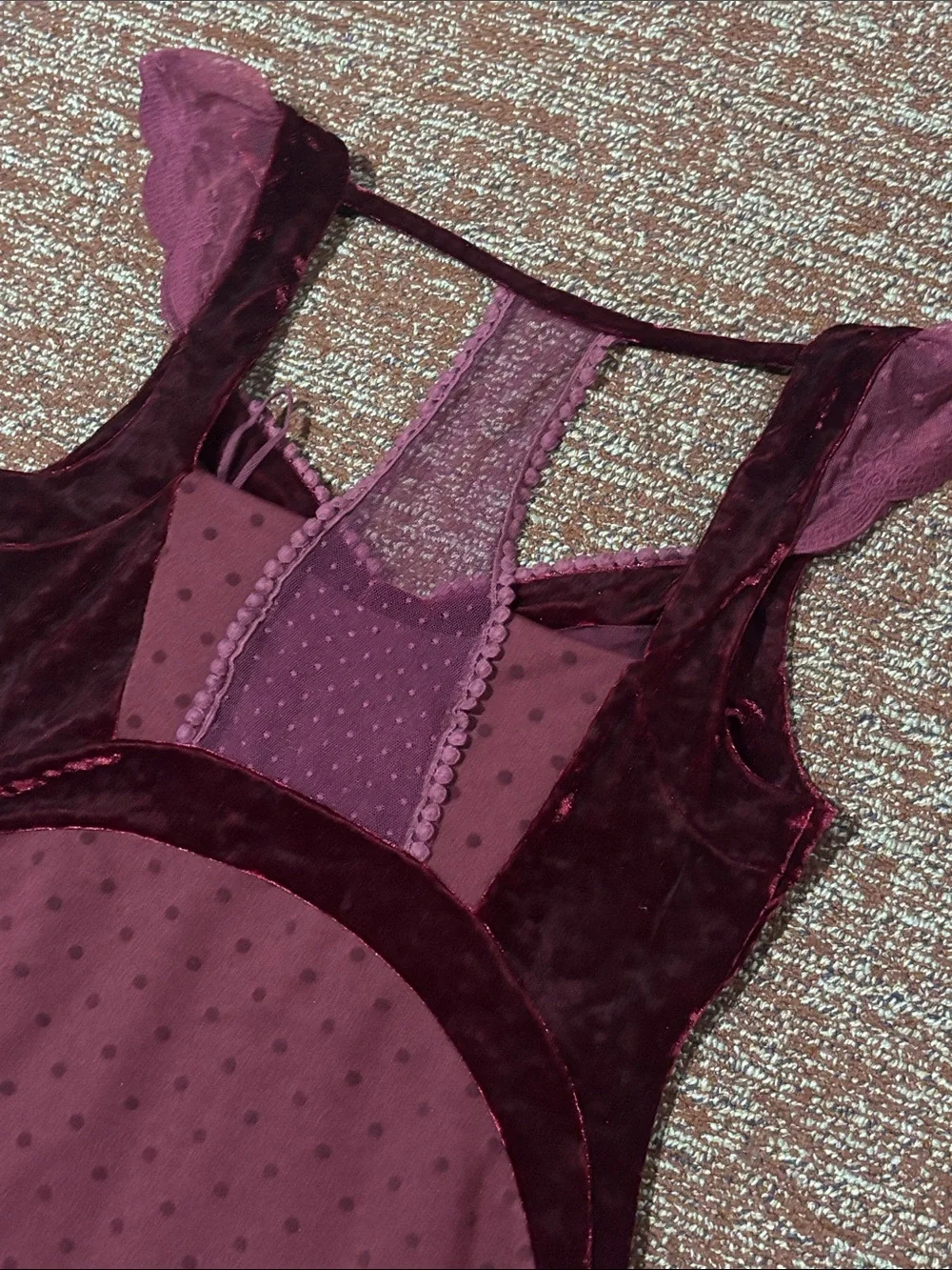 Free people dress maroon burgundy velvet faux bustier lace back party dress LG